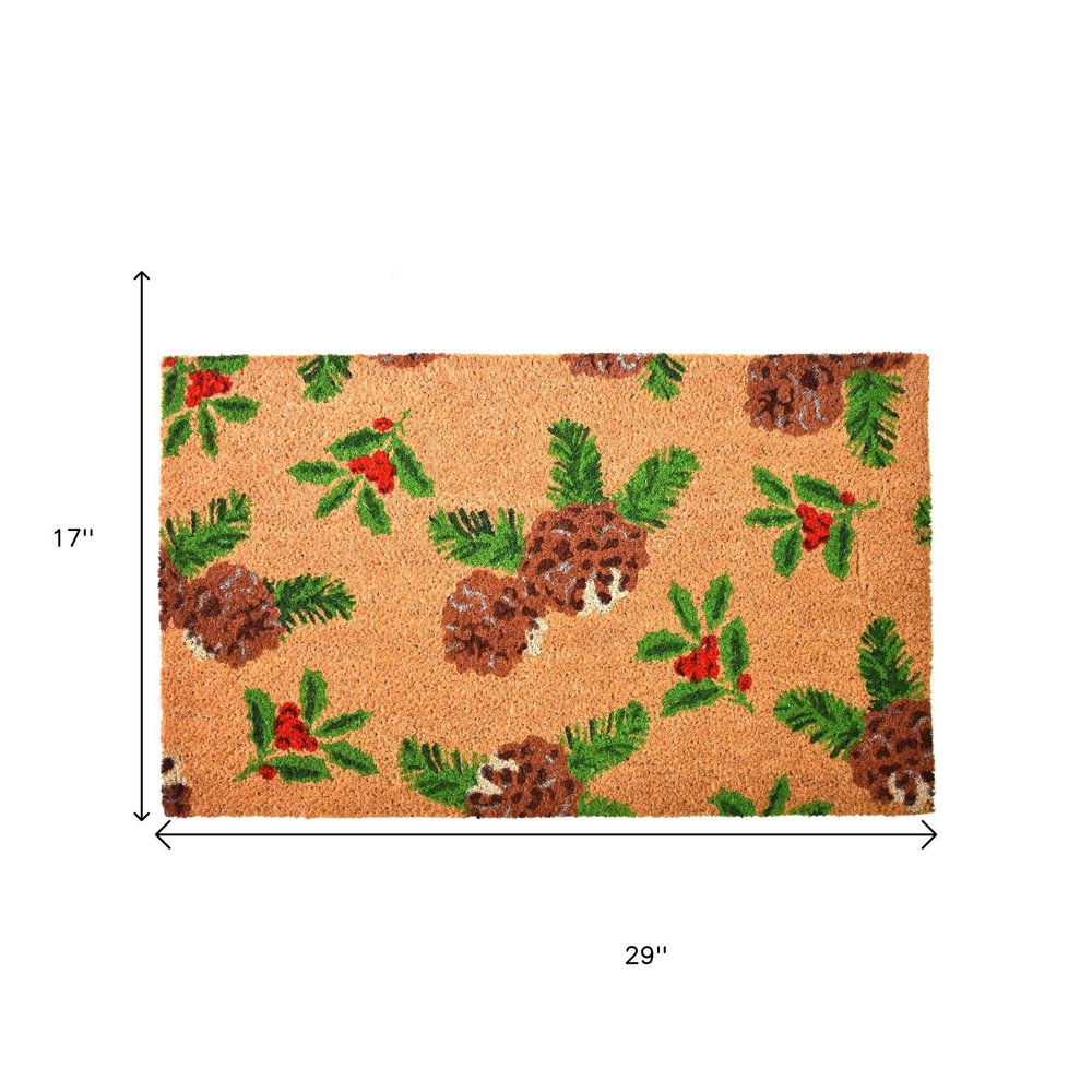 17" X 29" Brown Red And Green Christmas Outdoor Coir Door Mat HomeRoots
