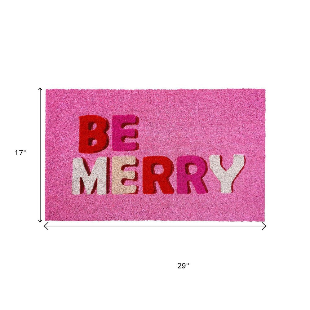 17" X 29" Pink Red And White Christmas Outdoor Coir Door Mat HomeRoots