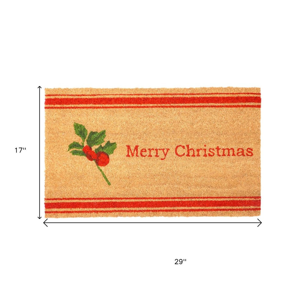 17" X 29" Brown Red And Green Merry Christmas Outdoor Coir Door Mat HomeRoots