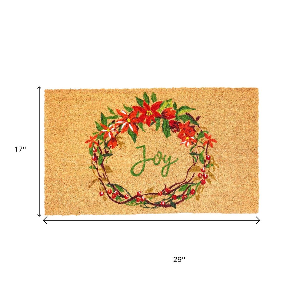 17" X 29" Brown Red And Green Christmas Outdoor Coir Door Mat HomeRoots