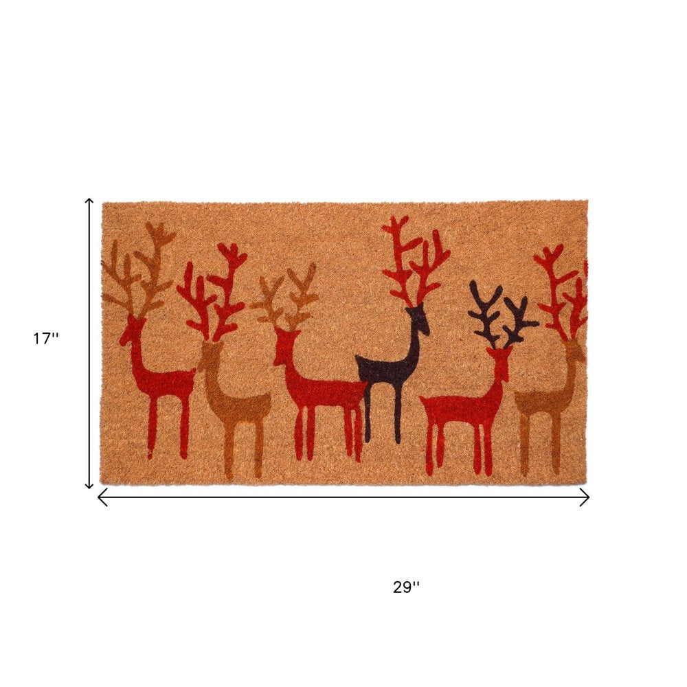 17" X 29" Brown Red And Black Christmas Deer Outdoor Coir Door Mat HomeRoots