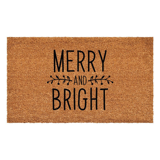 17" X 29" Brown And Black Christmas Merry and Bright Outdoor Coir Door Mat