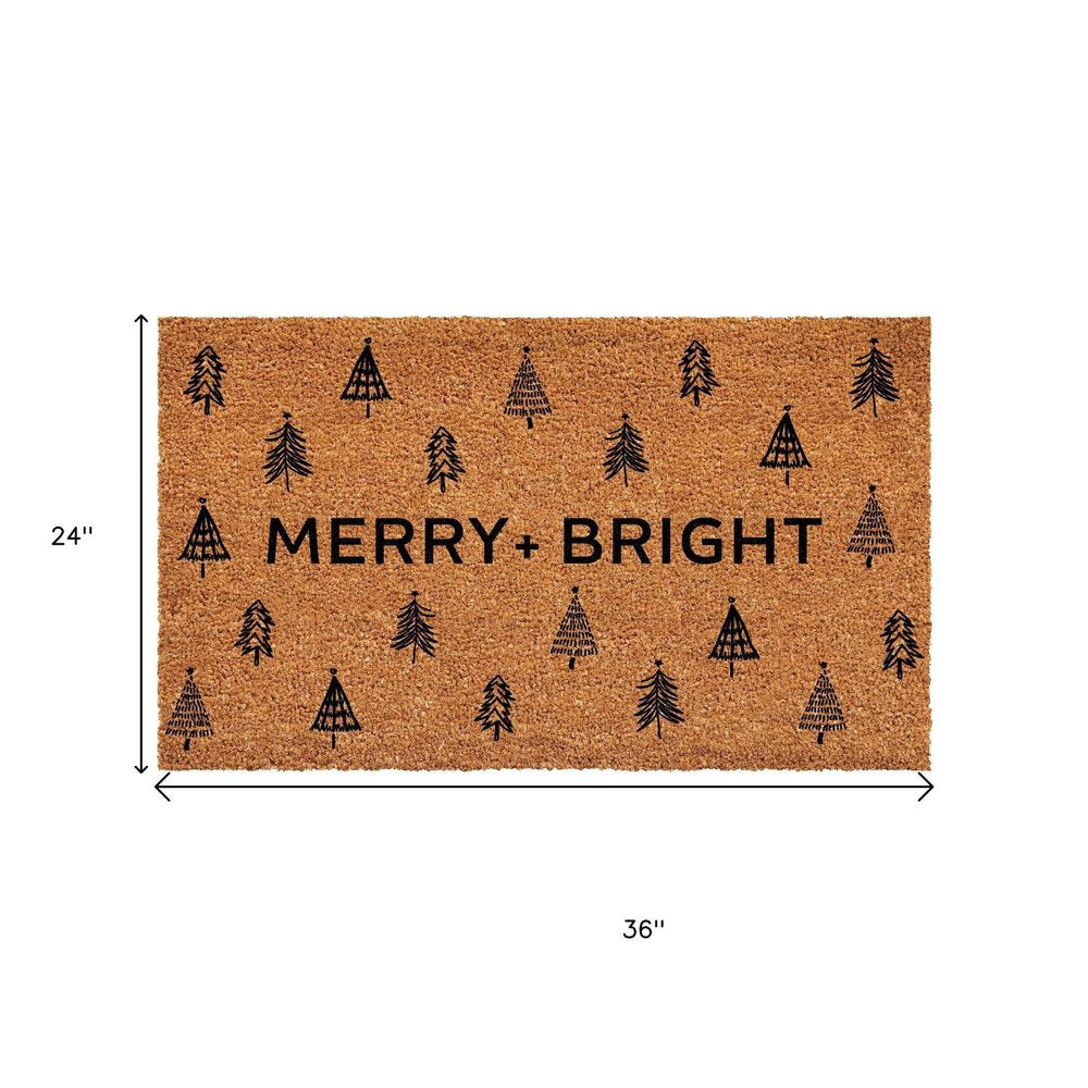 24" X 36" Brown And Black Christmas Trees Merry and Bright Outdoor Coir Door Mat HomeRoots