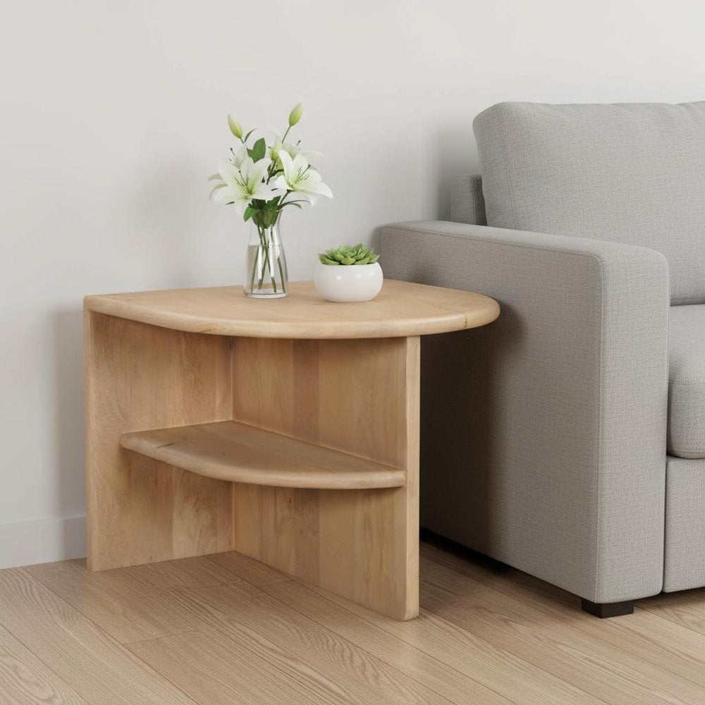 22" Natural Solid Wood Block End Table With Shelf HomeRoots