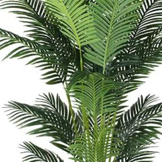 7" Green Artificial Palm In Cylindrical Black Cement Pot HomeRoots