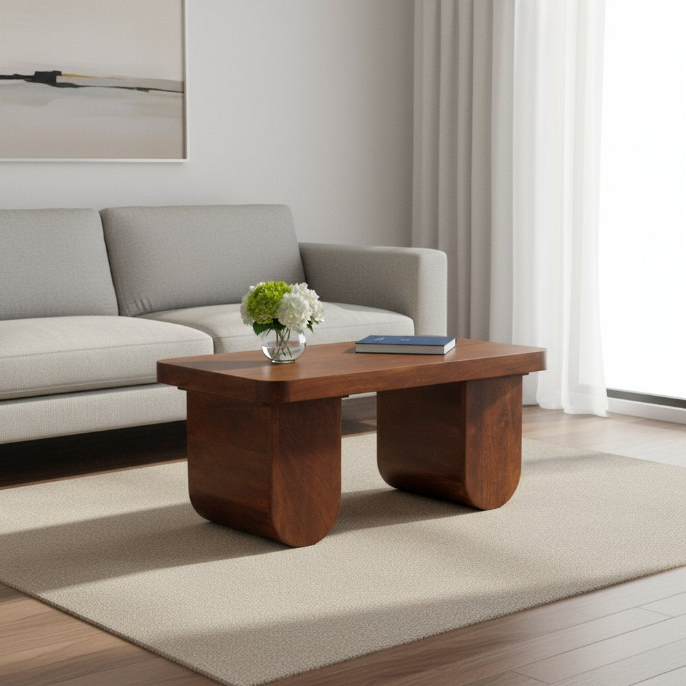 32" Chestnut Solid Wood Double Pedestal Coffee Table HomeRoots