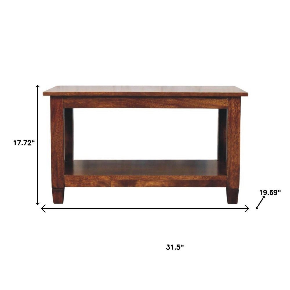 32" Chestnut Solid Wood Floor Shelf Coffee Table With Shelf HomeRoots