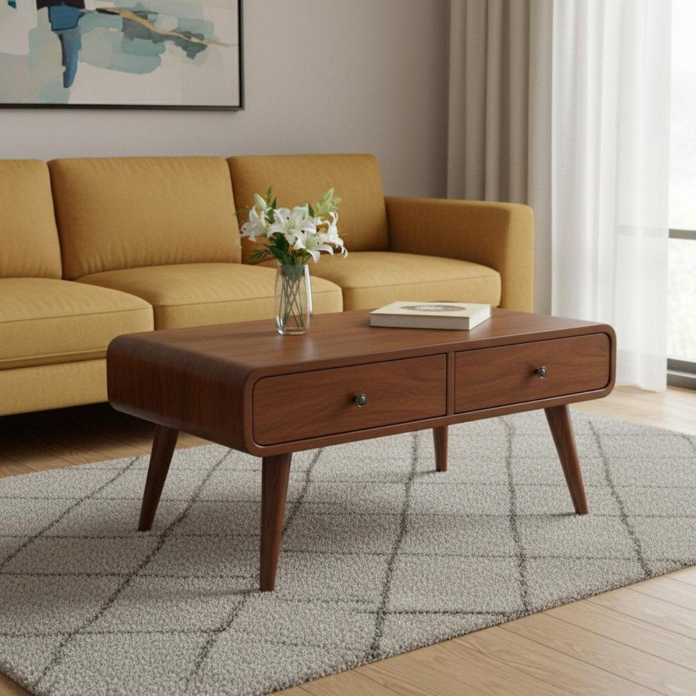 34" Chestnut Solid Wood Coffee Table With Four Drawers HomeRoots