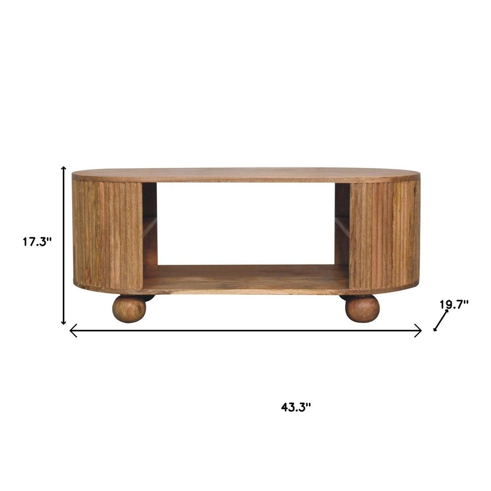 43" Oak Solid Wood Oval Coffee Table With Shelf HomeRoots