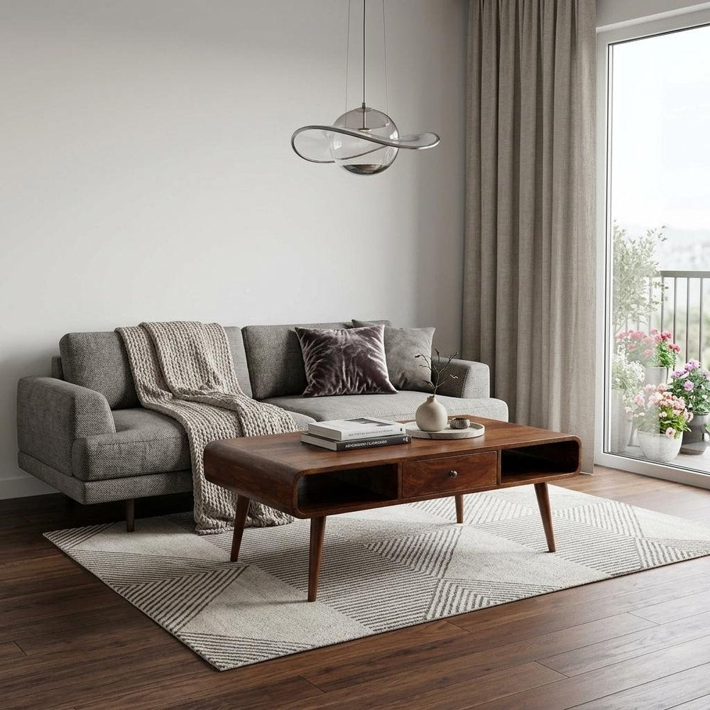 47" Chestnut Solid Wood Coffee Table With Two Drawers And Two Shelves HomeRoots