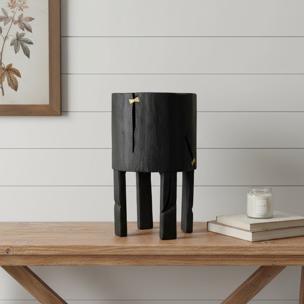 Black Wood Pot Planter HomeRoots