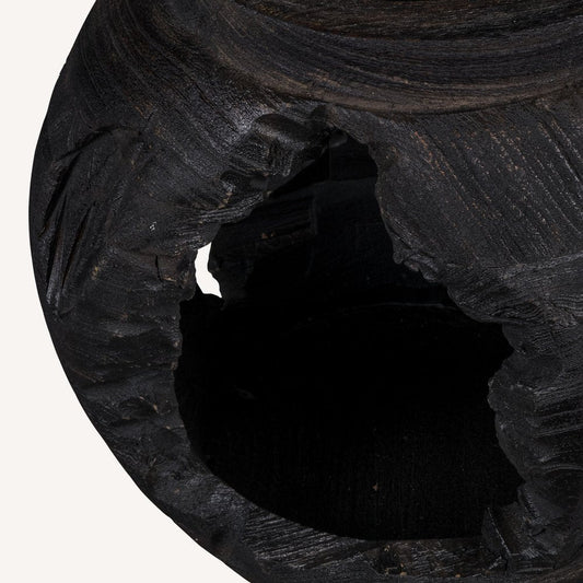 14" Black Solid Wood Table Vase With Sculptural Details HomeRoots