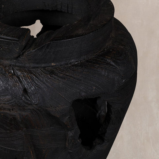 18" Black Solid Wood Modern Abstract Table Vase With Sculptural Details HomeRoots