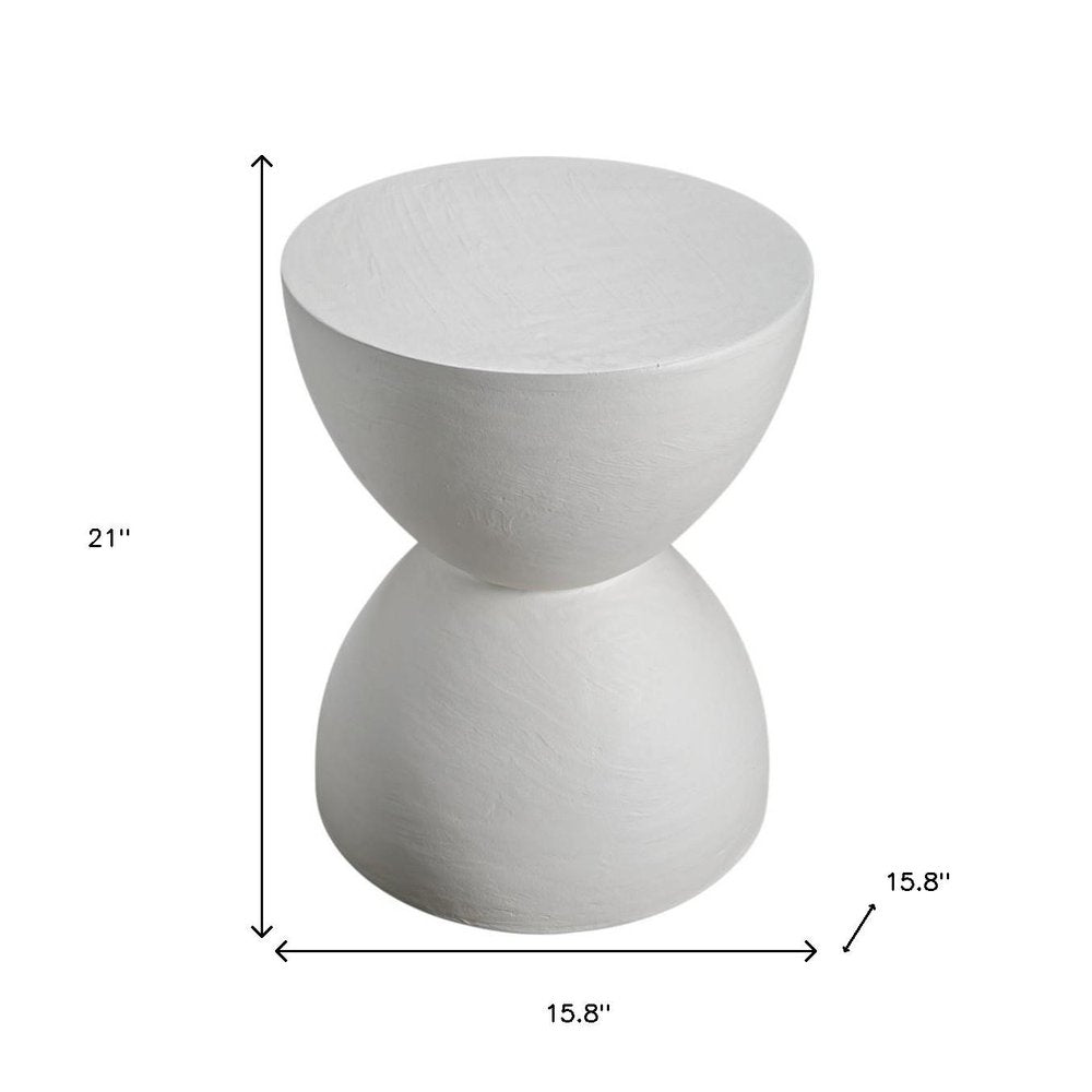 21" Matte White Lime Plaster Round Hourglass End Table HomeRoots