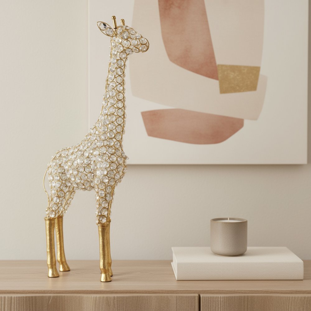 23" Gold Aluminum And Faux Crystal Giraffe Tabletop Sculpture HomeRoots