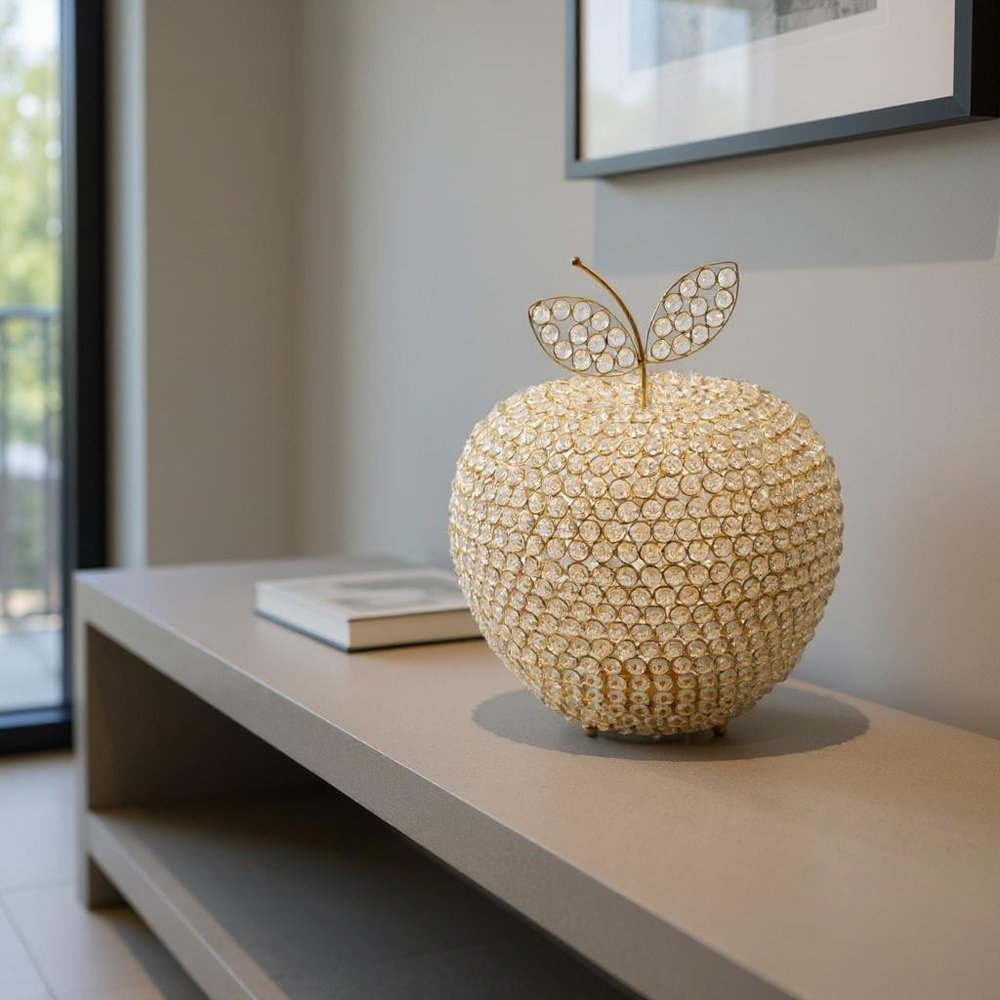 15" Gold Aluminum And Faux Crystal Decorative Apple