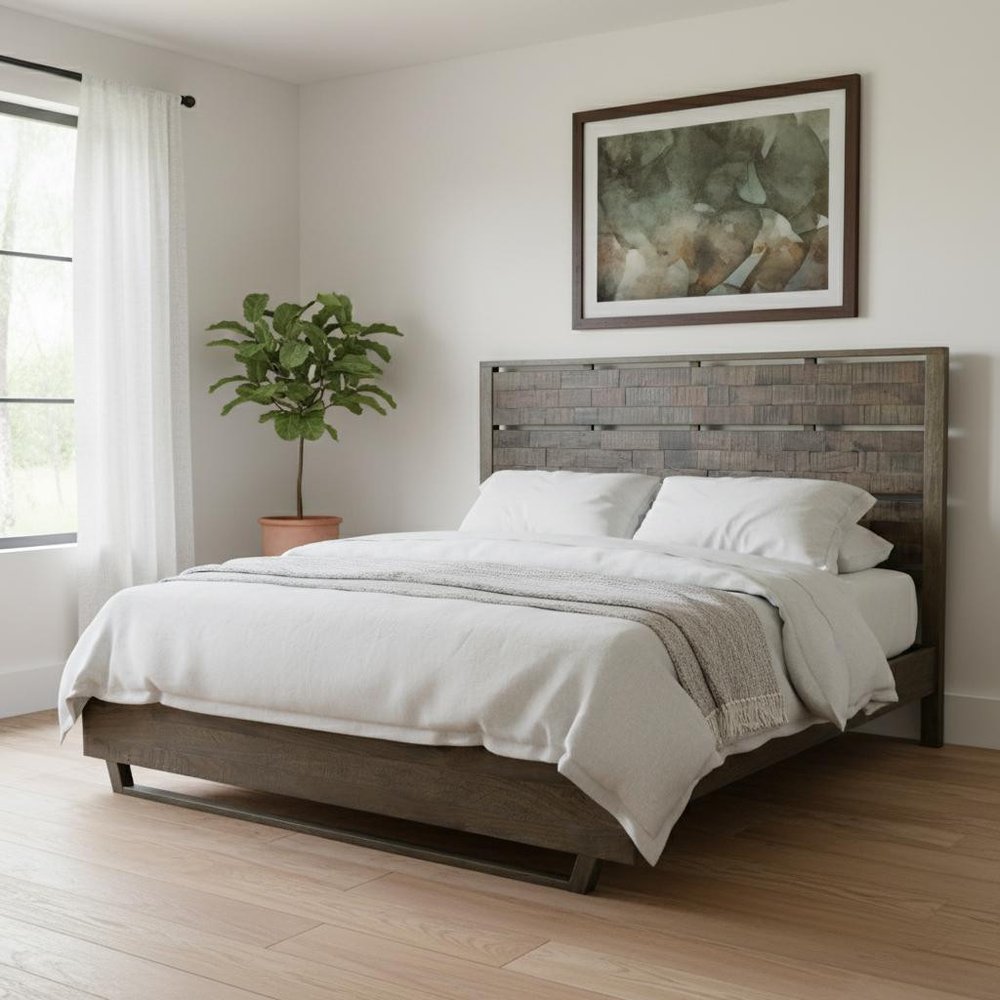 Dark Brown Slat Back Solid Wood King Bed Frame HomeRoots