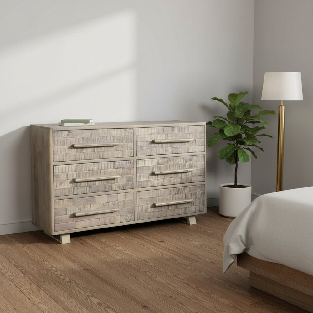 57" Gray Solid Wood Six Drawer Dresser HomeRoots