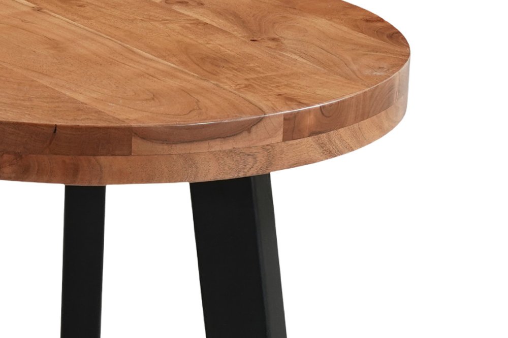 Set Of Two Natural and Black Solid Wood and Iron Round Cross Legs Coffee Table HomeRoots