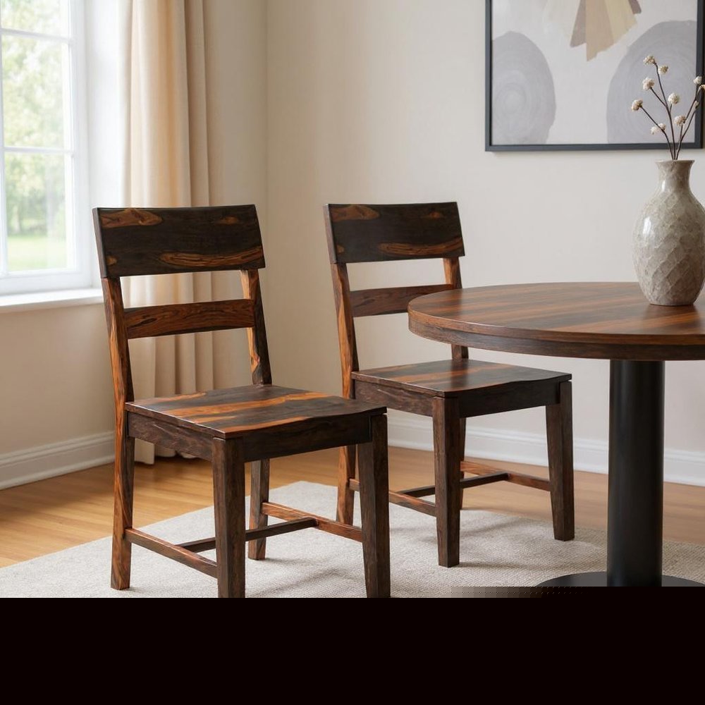 Set of Two Dark Brown Solid Wood Ladder Back Dining Side Chairs HomeRoots