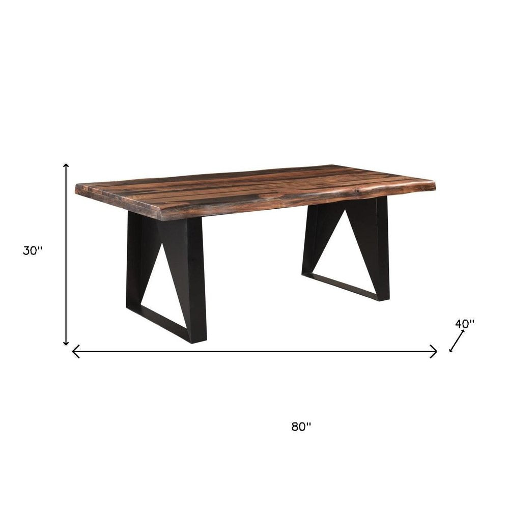 Seven Piece Brown and Black Solid Wood Dining Set with Six Chairs and One Bench HomeRoots