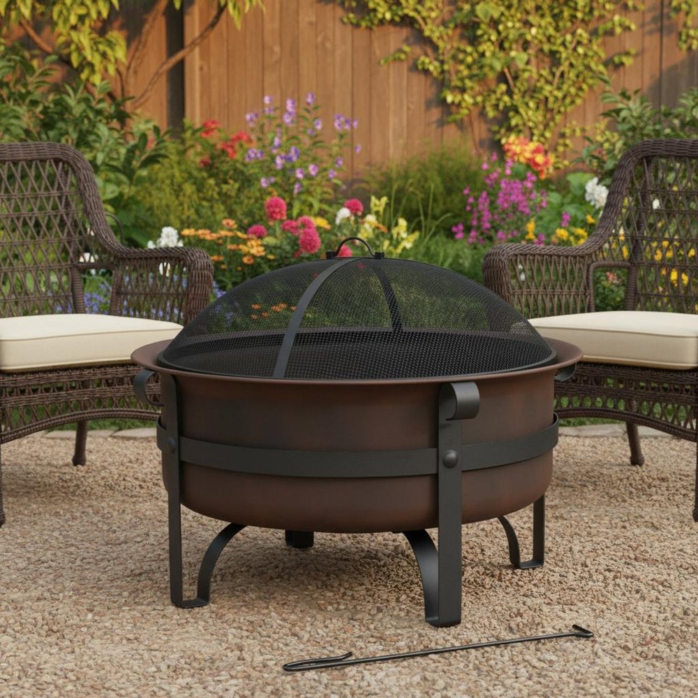 29" Bronze Steel Wood Burning Round Fire Pit HomeRoots