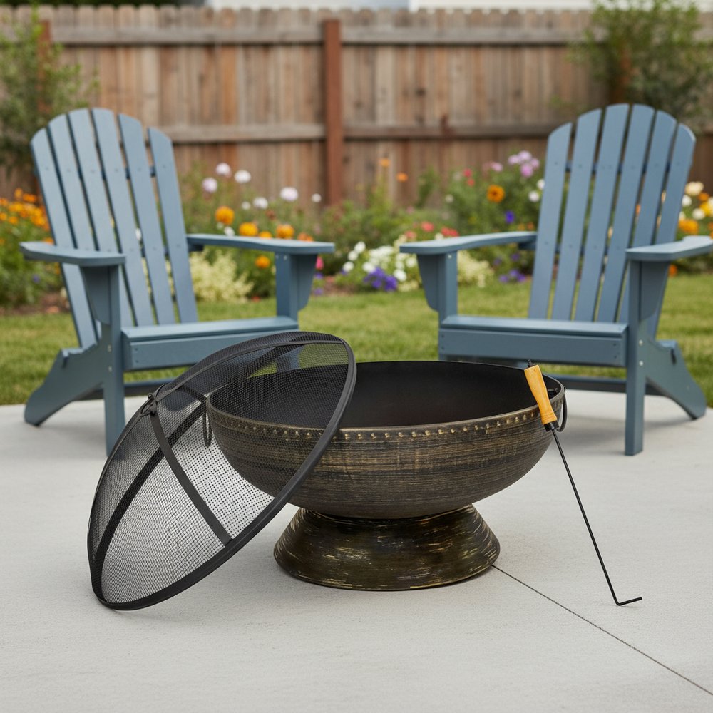 30" Bronze Steel Wood Burning Round Fire pit HomeRoots