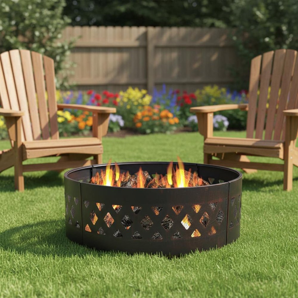 36" Black Steel Wood Burning Round Fire Ring HomeRoots