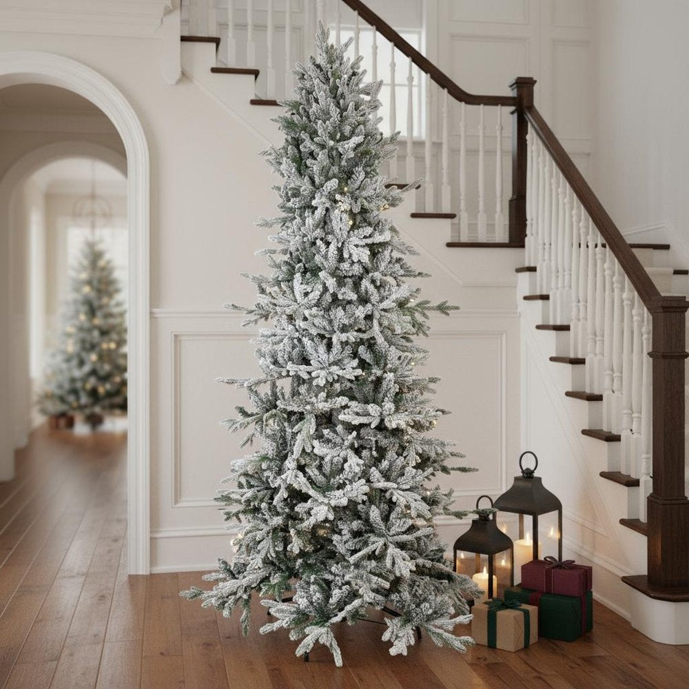 8' Slender Flocked Pine Christmas Tree HomeRoots