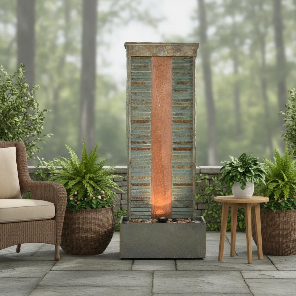 48" Gray Stone LED lights Garden Art HomeRoots