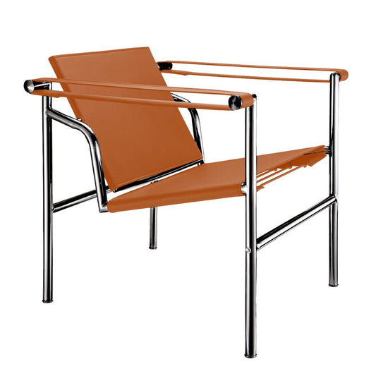 24" Terra Cotta and Silver Faux Leather and Stainless Adjustable Back Arm Chair HomeRoots