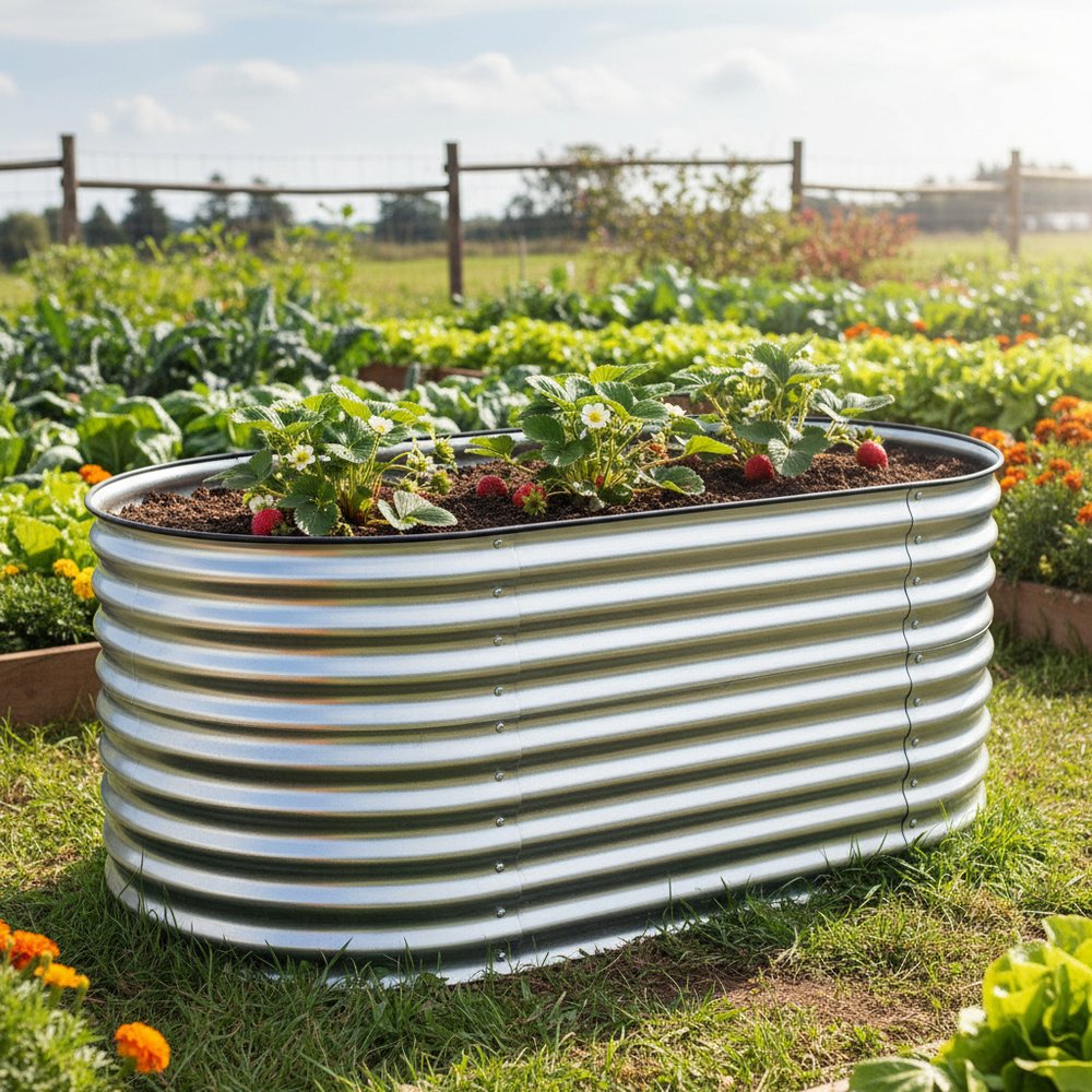 32" X 63" Silver Metal Oval Raised Garden Bed HomeRoots