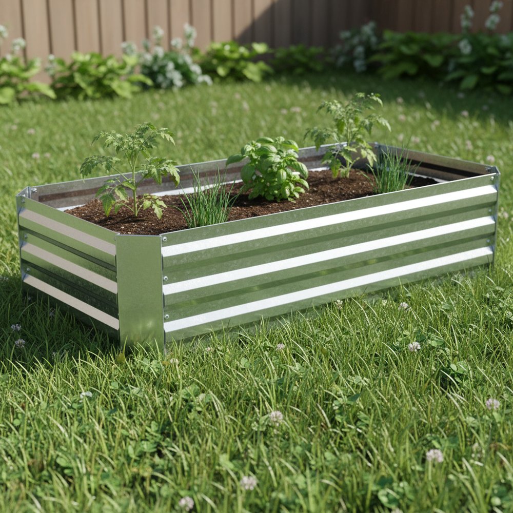 12" X 48" Silver Metal Rectangular Raised Garden Bed HomeRoots