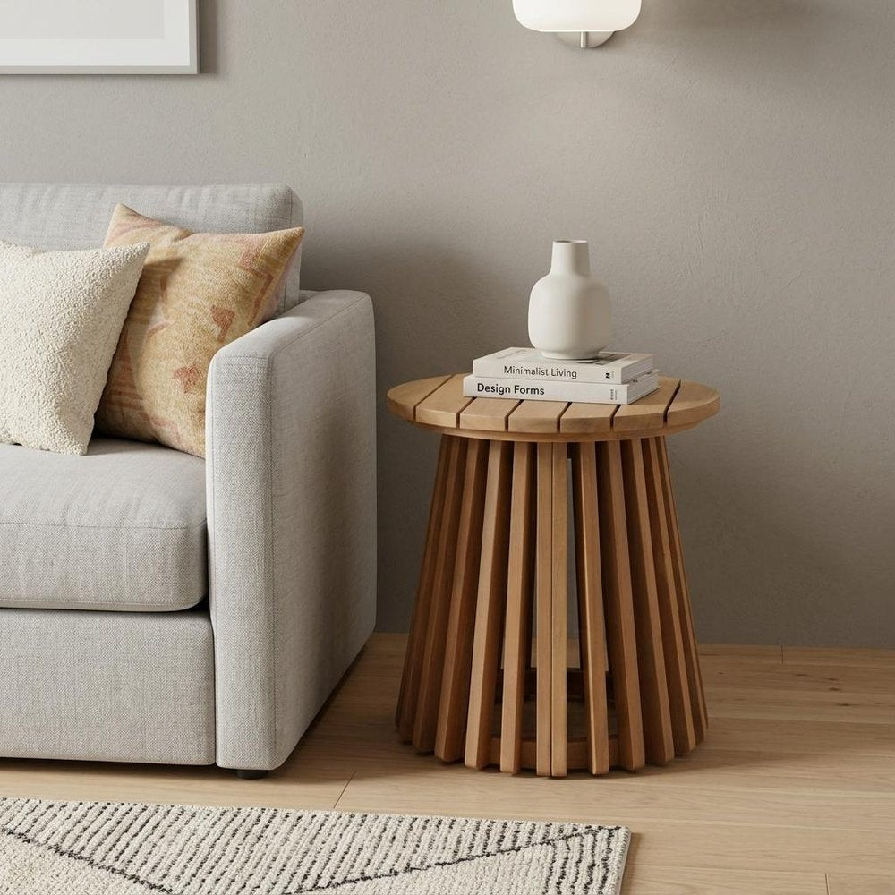 16" Natural Solid Wood Round Outdoor Side Table HomeRoots