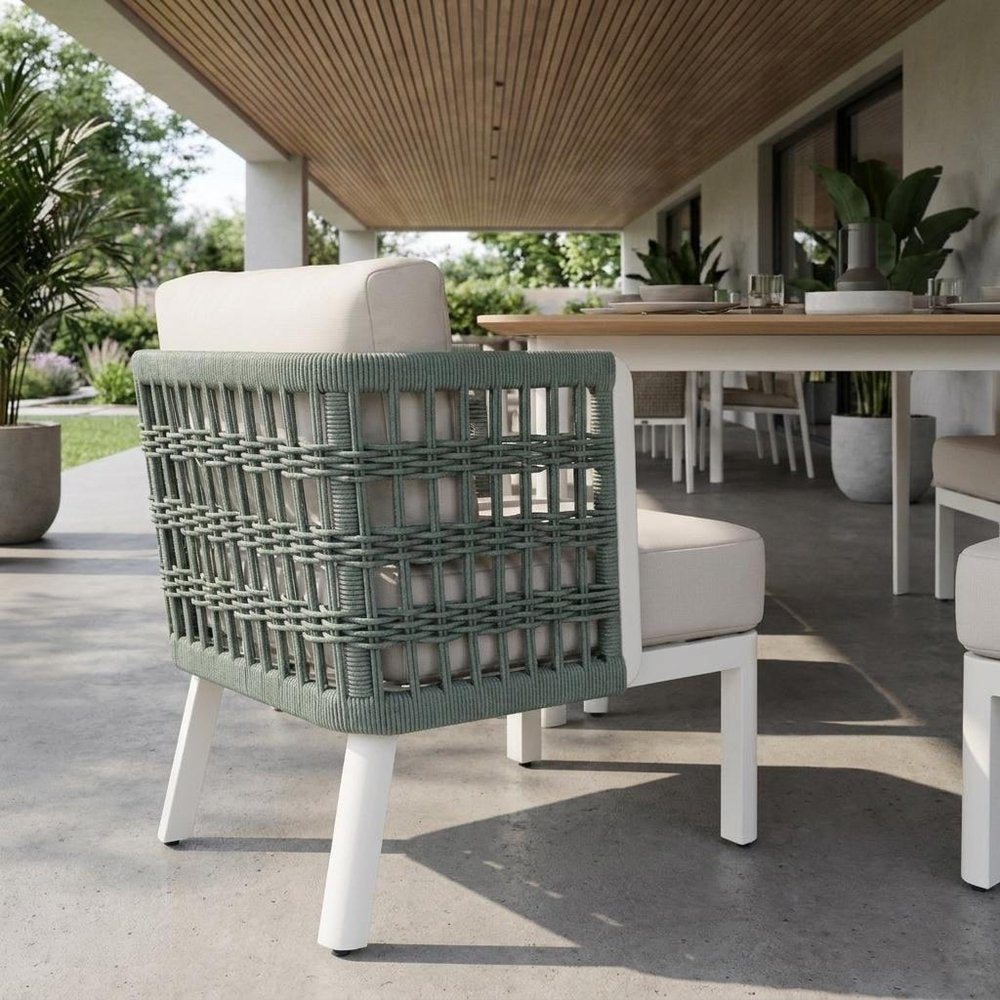 27" Green And White Aluminum Outdoor Accent Chair with White Cushion HomeRoots