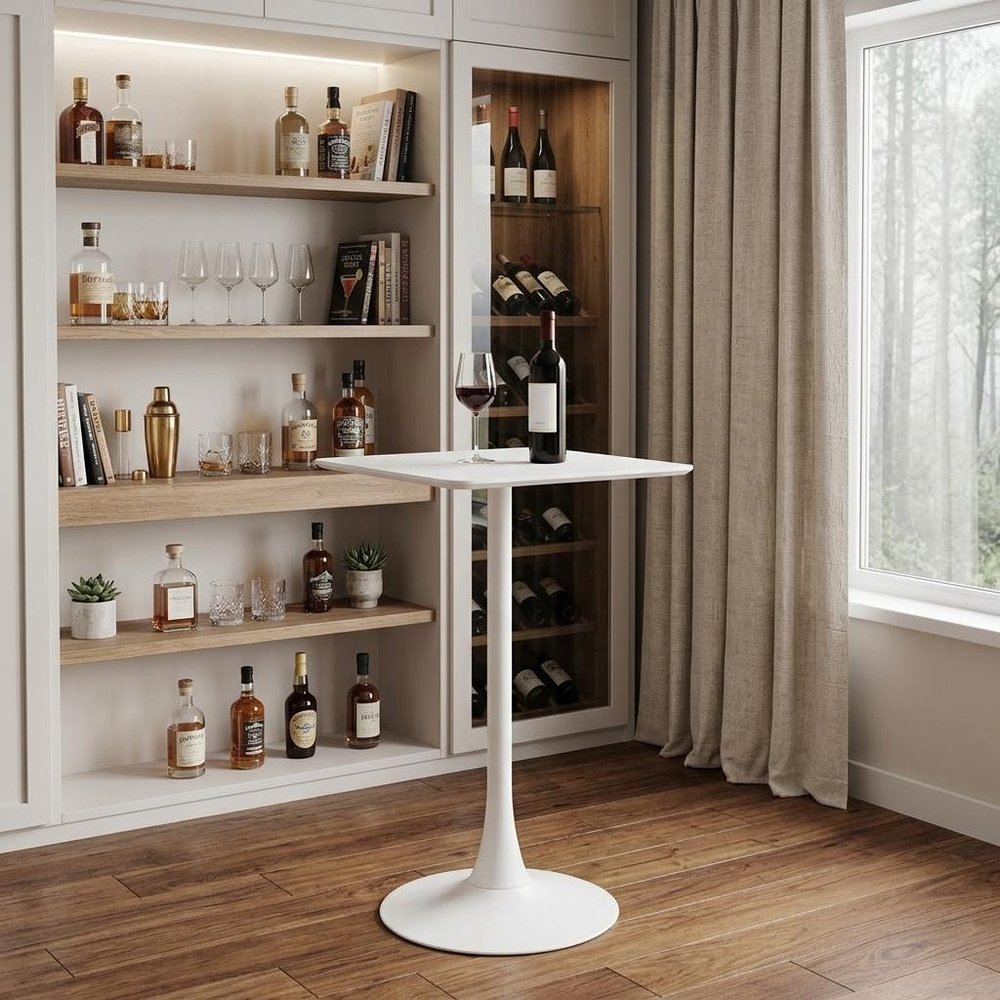 24" White Wood and Steel Square Bar Table HomeRoots