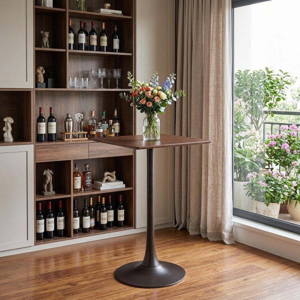 24" Brown and Black Wood and Steel Square Bar Table HomeRoots