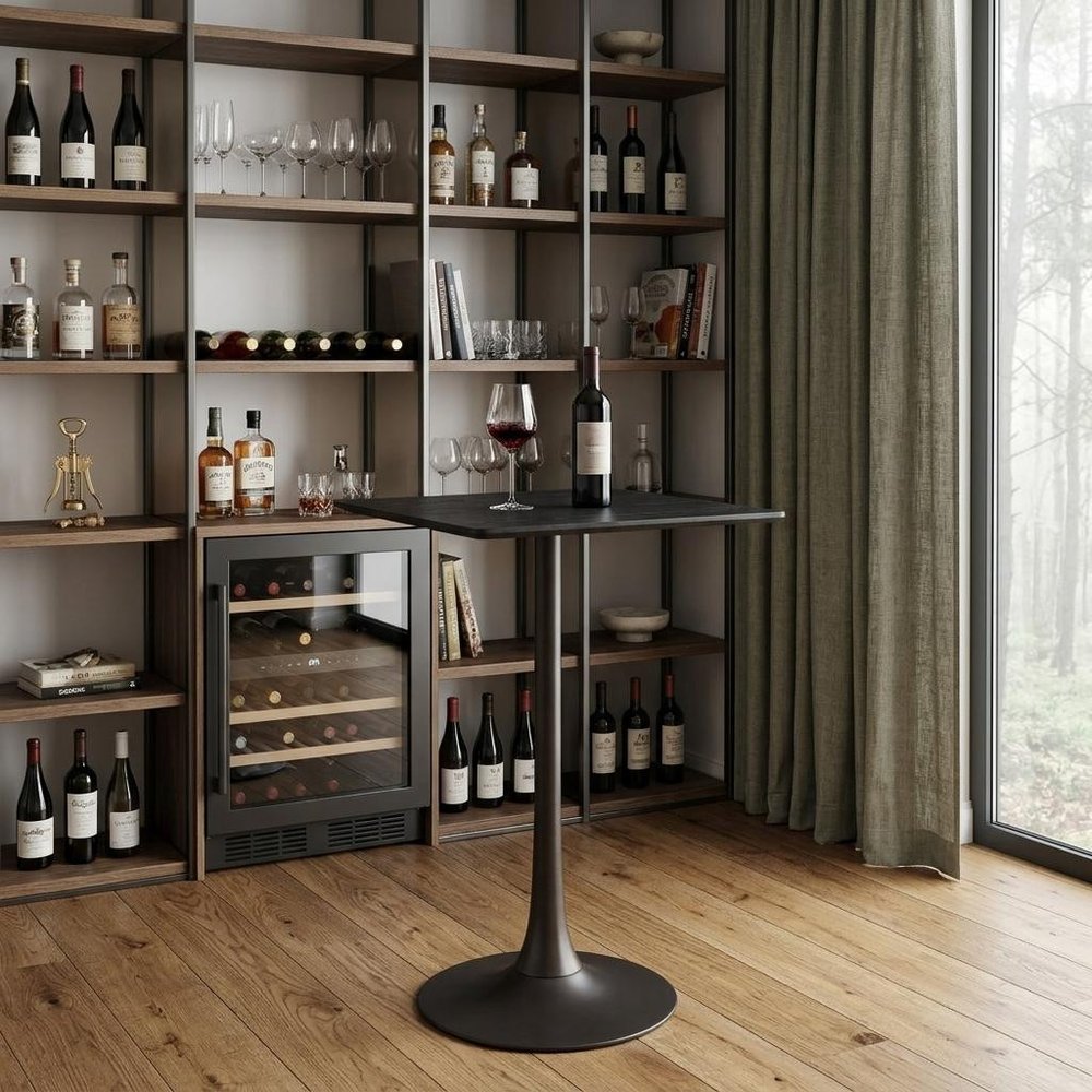 24" Black Wood and Steel Square Bar Table HomeRoots