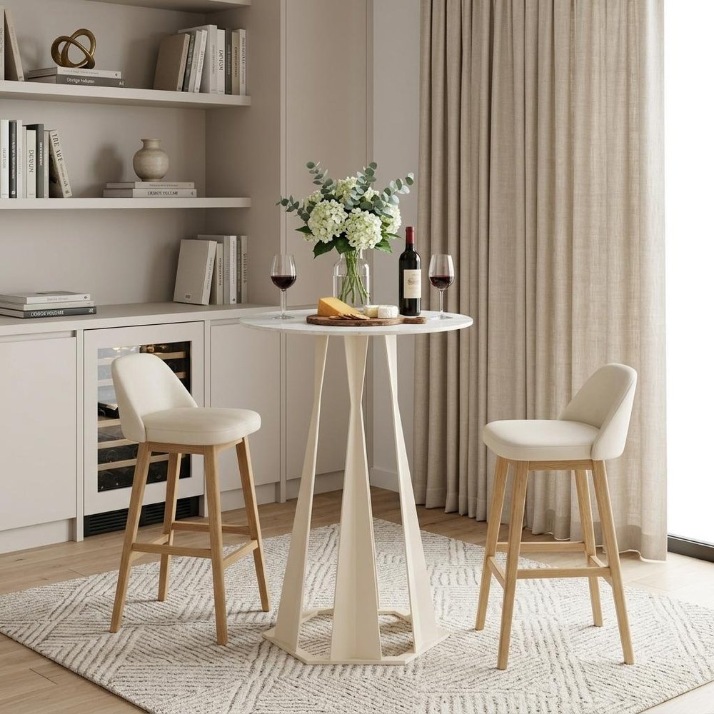 26" White Faux Marble and Steel Rounded Bar Table
