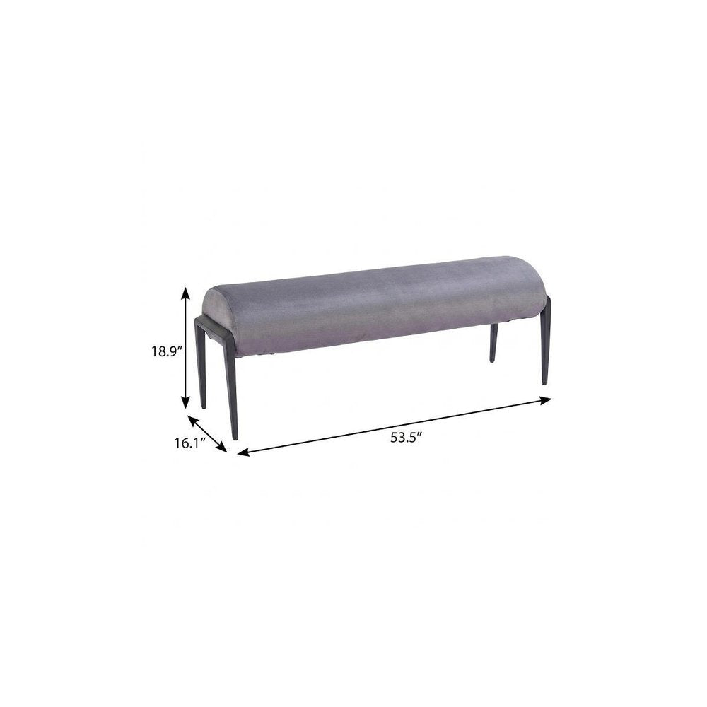 54" Gray And Black Velvet And Steel Upholstered Specialty Bench HomeRoots