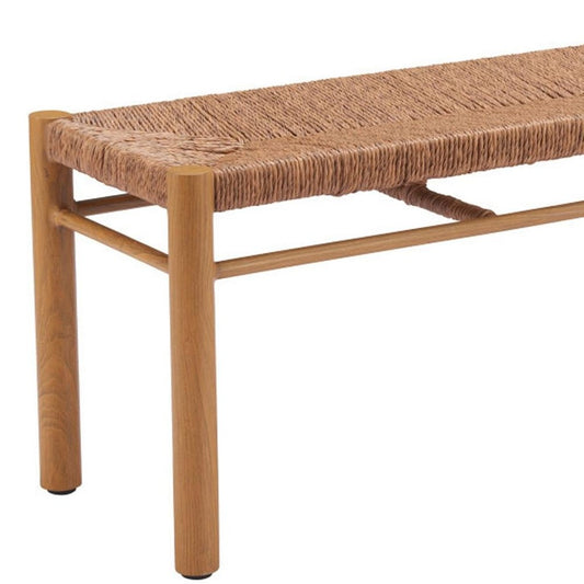 48" Natural and Aluminum Rattan And Woven Bench