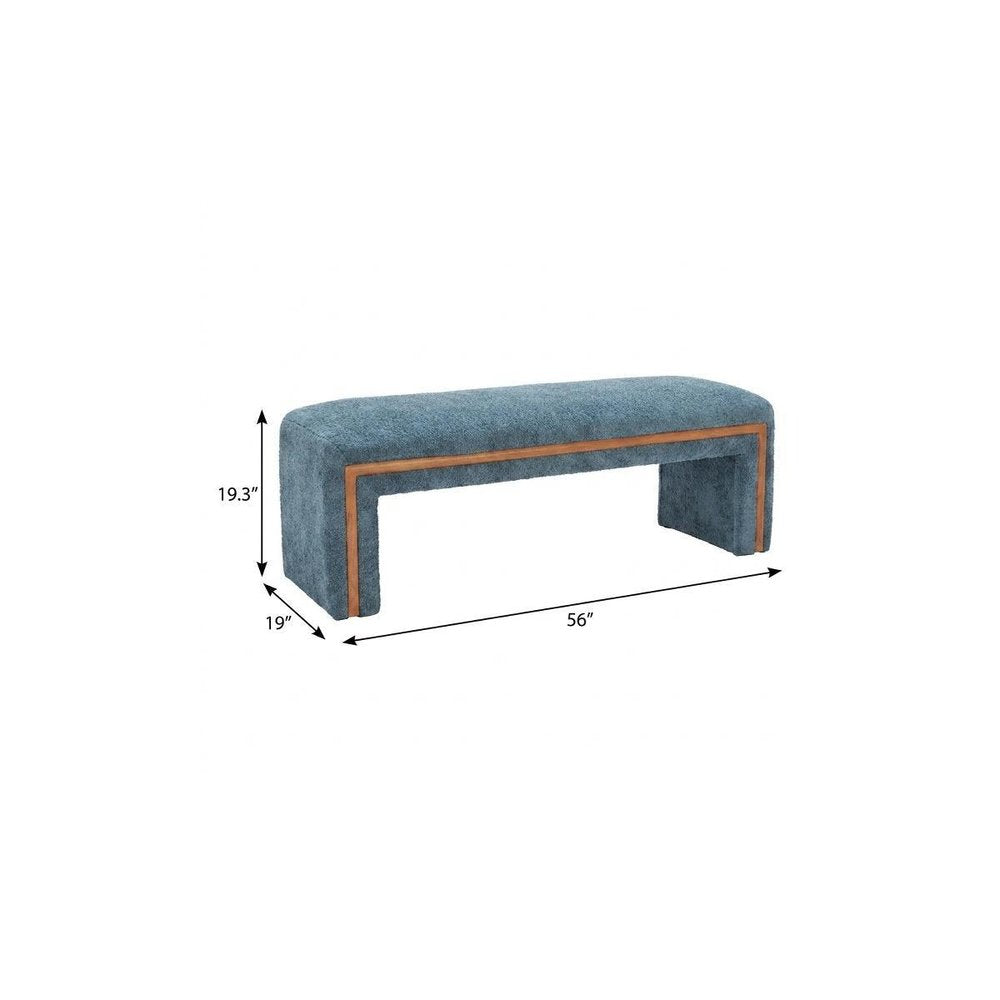 56" Blue And Brown Fabric And Solid Wood Upholstered Bench HomeRoots