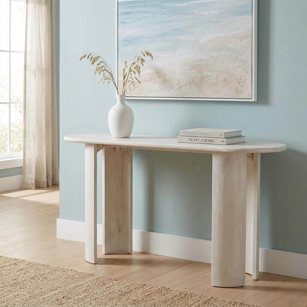 58" White Solid Wood Oval Console Table HomeRoots