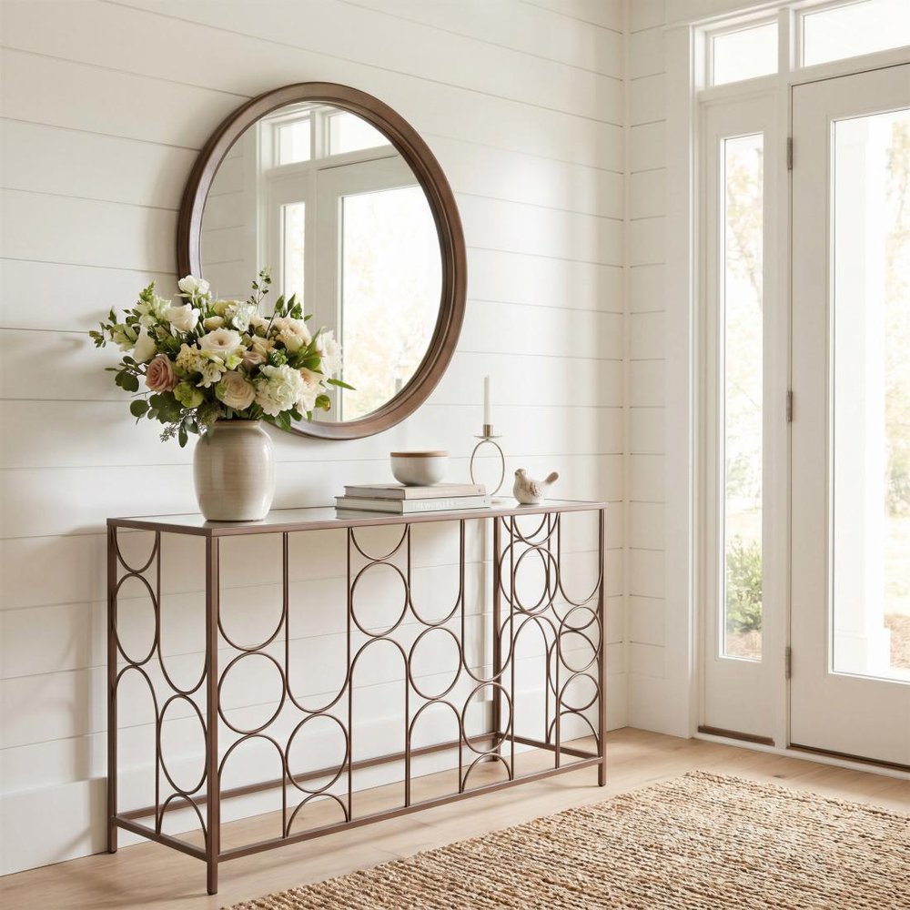 50" Clear and Bronze Mirrored Glass and Steel Frame Console Table HomeRoots