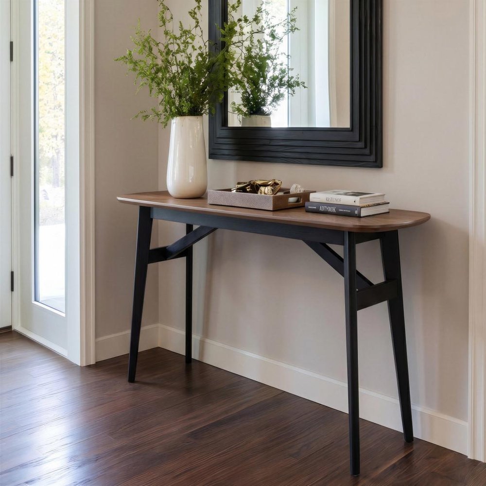 48" Espresso and Black Solid Wood Oval Console Table HomeRoots