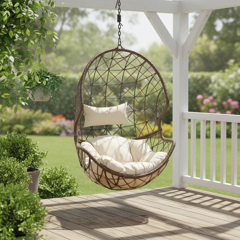 35" Beige Steel Outdoor Egg Chair HomeRoots