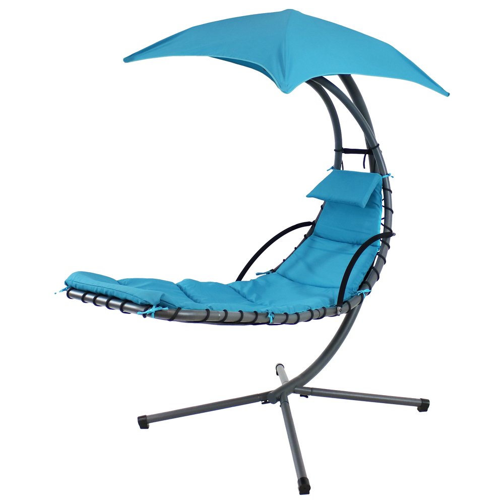 74" Black And Gray Steel Outdoor Chaise Lounge with Teal Blue Cushion With Canopy HomeRoots
