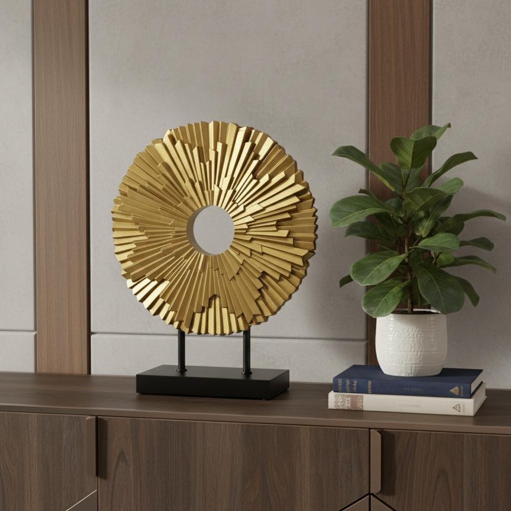 12" Gold Resin Sunflower Hand Painted Tabletop Sculpture HomeRoots