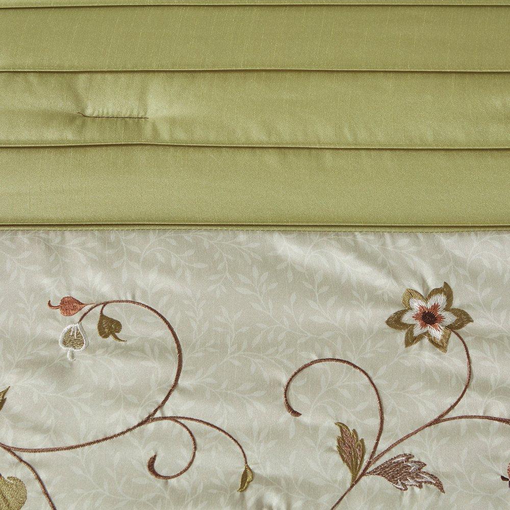 Set of Seven Green And Brown Floral King Ring Stitch Polyester Sham And Comforter HomeRoots