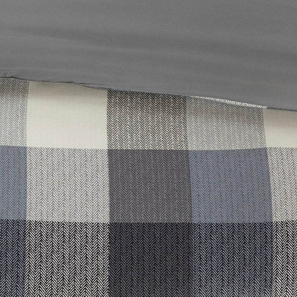 Set of Seven Gray And Ivory Plaid King Ring Stitch Polyester Sham And Comforter HomeRoots